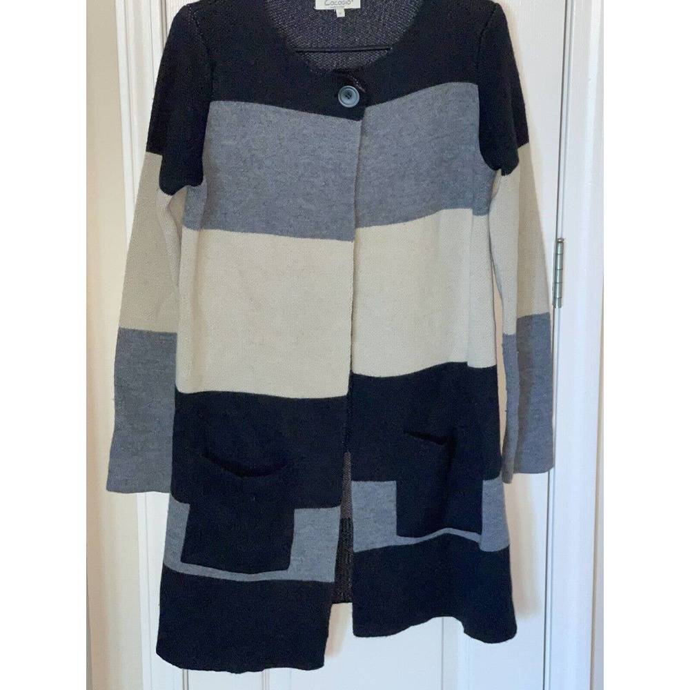 Women’s‎ Cocogio Black Tan Cardigan Sweater Size Medium Made In Italy One Button